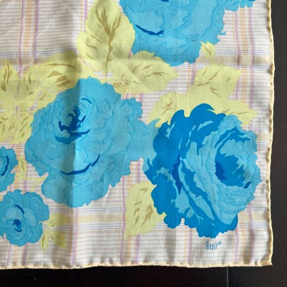 Vintage Peach, Pink, Blue, Yellow Silky Square Scarf 30.5" x 31.5" - Picture 7 of 8